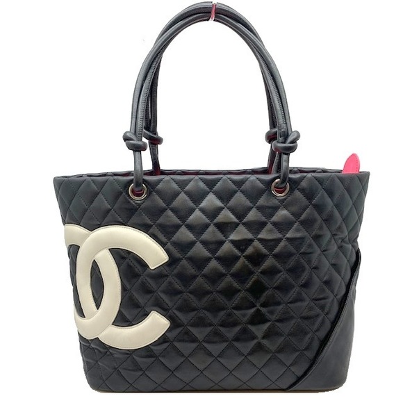 CHANEL Cambon Line Tote Bag Calf Black White - Picture 1 of 14